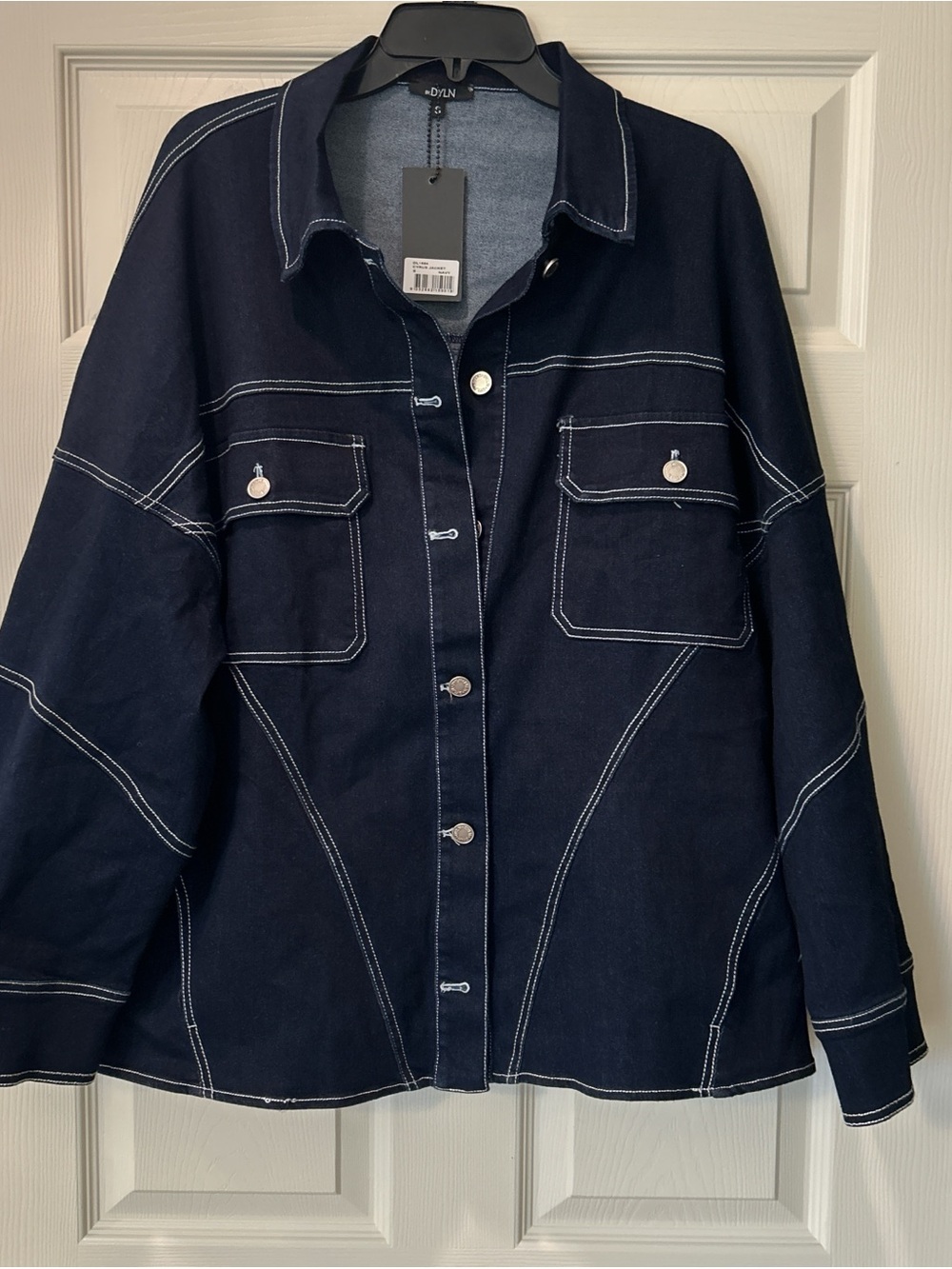 By DYLN Navy Blue Jacket with White Contrast Stitching